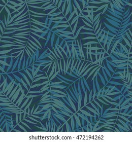 vector seamless tropical foliage pattern, tropics nature, palm leaves pattern, bright graphical summer background allover print design