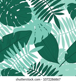 Vector seamless tropical leaves pattern. Hand draw illustration