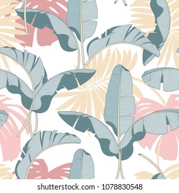 Vector seamless tropical leaves pattern