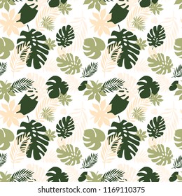 Vector seamless tropical leaves pattern