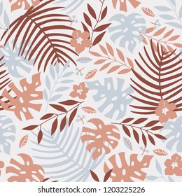 Vector seamless tropical leaves pattern