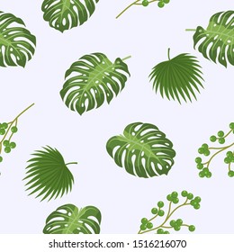 Vector seamless tropical leaves pattern