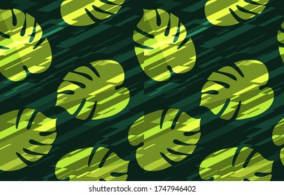 Vector seamless tropical leaves pattern ON BLACK BACK GROUND.