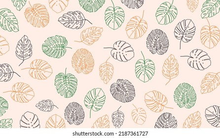 Vector seamless tropical leaves pattern