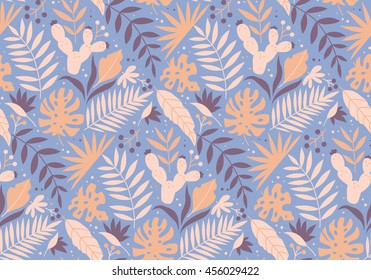 Vector seamless tropical leaves pattern