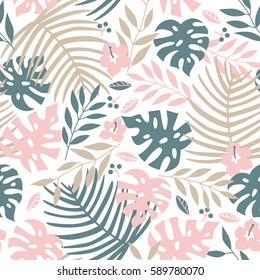 Vector seamless tropical leaves pattern