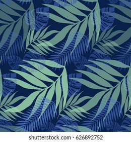 Vector seamless tropical leaves pattern