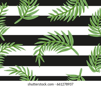 Vector seamless tropical leaves pattern