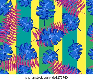 Vector seamless tropical leaves pattern