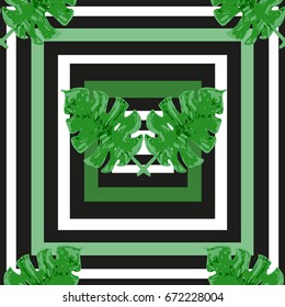 Vector seamless tropical leaves pattern