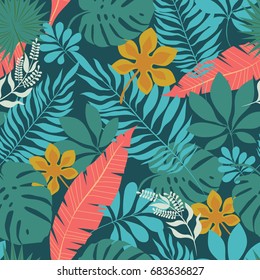 Vector seamless with tropical leaves pattern. Perfect for fabric, textile, wrapping paper and other decoration.