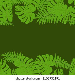 Vector seamless tropical pattern, bright tropical foliage, monstera leaves. Modern bright summer print design from thickets of tropical leaves from the jungle.
