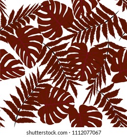 Vector seamless tropical pattern, bright tropical foliage, monstera leaves. Modern bright summer print design from thickets of tropical leaves from the jungle.