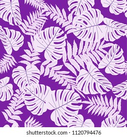 Vector seamless tropical pattern, bright tropical foliage, monstera leaves. Modern bright summer print design from thickets of tropical leaves from the jungle.