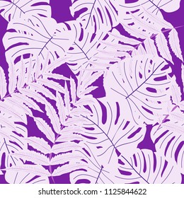Vector seamless tropical pattern, bright tropical foliage, monstera leaves. Modern bright summer print design from thickets of tropical leaves from the jungle.
