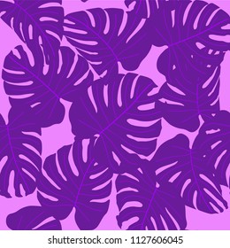 Vector seamless tropical pattern, bright tropical foliage, monstera leaves. Modern bright summer print design from thickets of tropical leaves from the jungle.