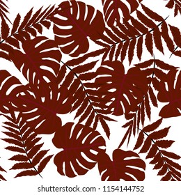 Vector seamless tropical pattern, bright tropical foliage, monstera leaves. Modern bright summer print design from thickets of tropical leaves from the jungle.