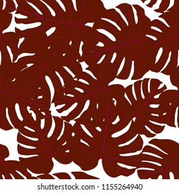 Vector seamless tropical pattern, bright tropical foliage, monstera leaves. Modern bright summer print design from thickets of tropical leaves from the jungle.