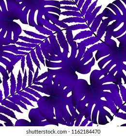 Vector seamless tropical pattern, bright tropical foliage, monstera leaves. Modern bright summer print design from thickets of tropical leaves from the jungle.