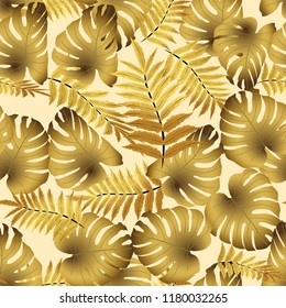 Vector seamless tropical pattern, bright tropical foliage, monstera leaves. Modern bright summer print design from thickets of tropical leaves from the jungle.