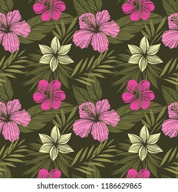 Vector seamless tropical pattern. Bright vector illustrations in tropical style.
