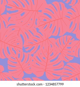 Vector seamless tropical pattern, bright tropical foliage, monstera leaves. Modern bright summer print design from thickets of tropical leaves from the jungle.