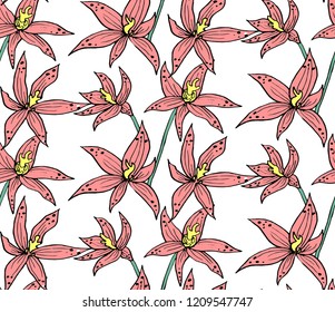 Vector seamless tropical pattern with exotic flowers. Floral illustration for textile, print, wallpapers, wrapping.