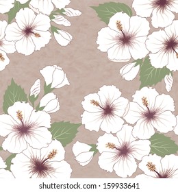 Vector seamless tropical pattern with hibiscus flowers