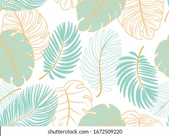 Vector seamless tropical pattern with leaves on white  background. Vector  floral illustration for textile, print, wallpapers, wrapping.