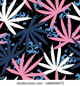 Vector seamless tropical pattern with leaves on black  background. Vector  floral illustration for textile, print, wallpapers, wrapping.