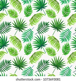 Vector seamless tropical pattern with palm leaves  on light background.  Floral illustration for textile, print, wallpapers, wrapping.