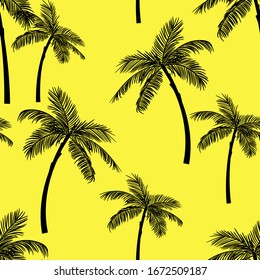 Vector seamless tropical pattern with palm tree on yellow background. Vector  floral illustration for textile, print, wallpapers, wrapping.