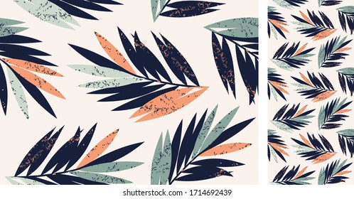 Vector seamless tropical pattern with palm leaves on a light background.