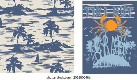 Vector seamless tropical pattern with palm tree on white background. Vector floral illustration for textile, print, wallpapers, wrapping.
