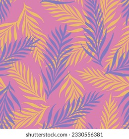 Vector seamless tropical pattern with palm leaves. Vector pattern of tropical plants. Exotic plants pattern.