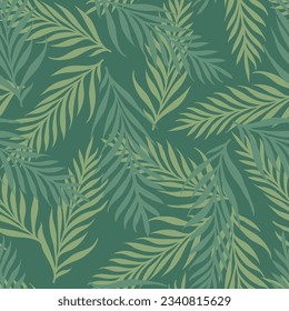 Vector seamless tropical pattern with palm leaves. Vector pattern of tropical plants. Exotic plants pattern.