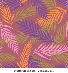 Vector seamless tropical pattern with palm leaves. Vector pattern of tropical plants. Exotic plants pattern.