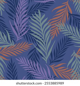 Vector seamless tropical pattern with palm leaves. Vector pattern of tropical plants. Exotic plants pattern.