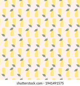 Vector seamless tropical pattern.Yellow pear in hand drawn style. Cute summer colorful fruits background. Illustration for wedding, invitations, paper, vintage fabric design.