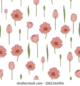 Vector seamless tulip pattern. Floral seamless pattern.