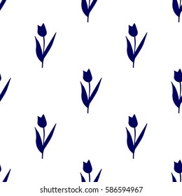 Vector seamless tulip silhouette pattern. Wrapping paper design.