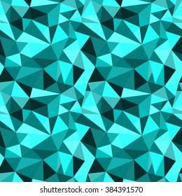 Vector seamless turquoise abstract geometric rumpled triangular graphic background. Digital vector illustration