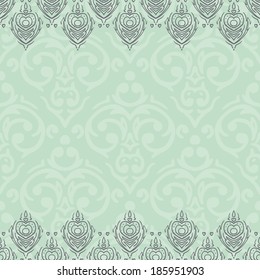 Vector seamless turquoise frame/border in damask baroque style