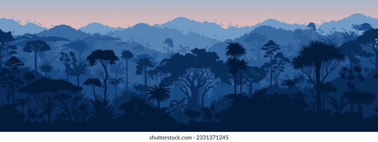 Vector seamless twilight dark wet jungle background