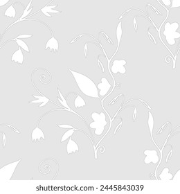 Vector seamless two-color doodle pattern with a silhouette of a bouquet of decorative flowers, ears of flowers.