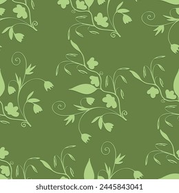 Vector seamless two-color doodle pattern with silhouette of a bouquet of decorative flowers, ears of corn for design of paper, wallpaper, fabric