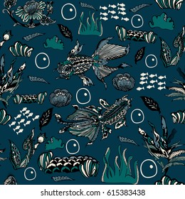 Vector seamless underwater pattern with fishes