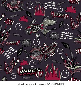 Vector seamless underwater pattern with fishes