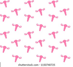 vector seamless uterus with ovary tubes and cervix utery silhouette anatomy realistic pink on white background isolated pattern