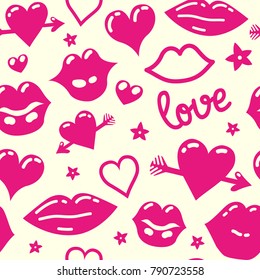 vector seamless valentaine heart lips pattern